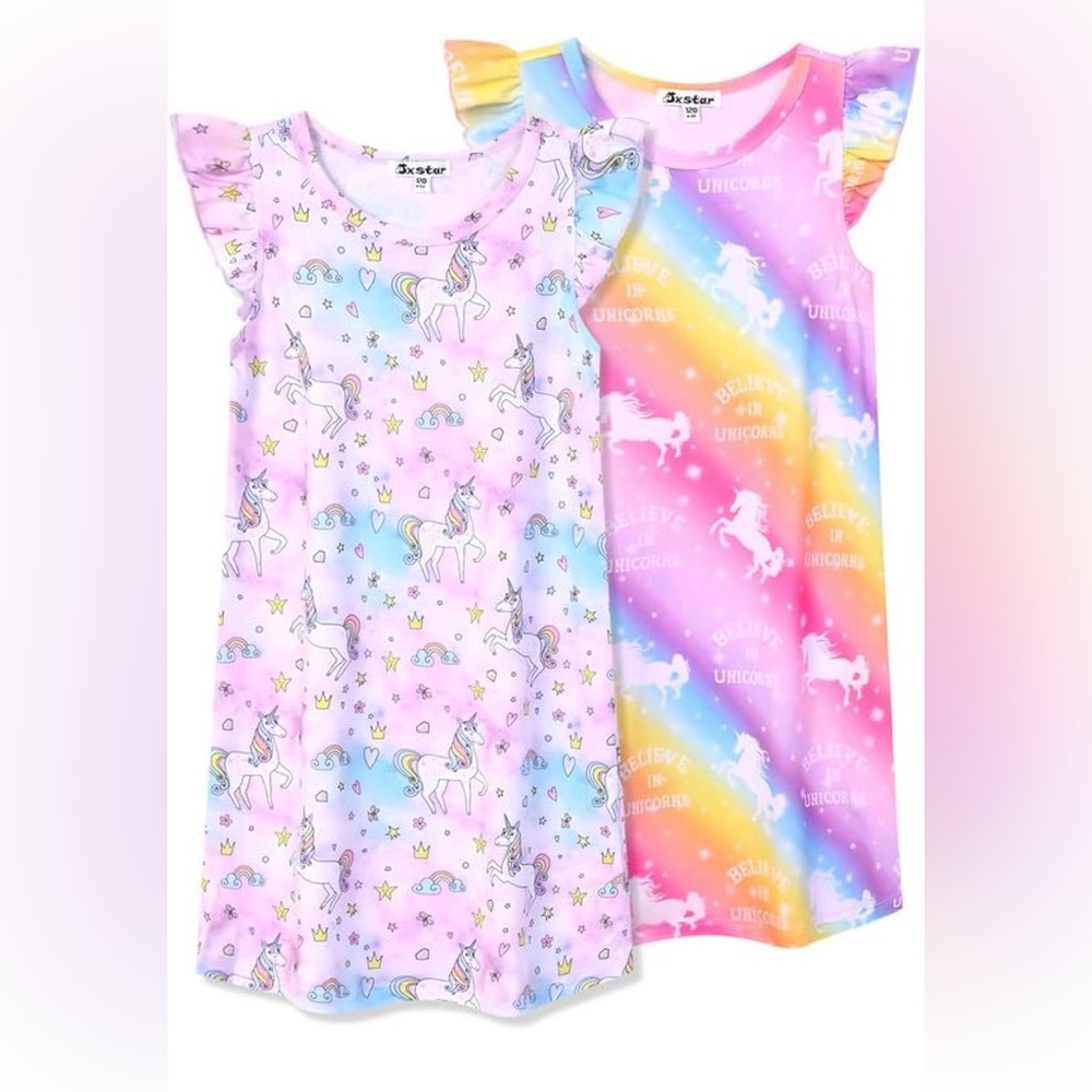 2-Pack Nightgown for Girls Flutter Sleeve Pajamas Cotton Sleepwear Night Dresses